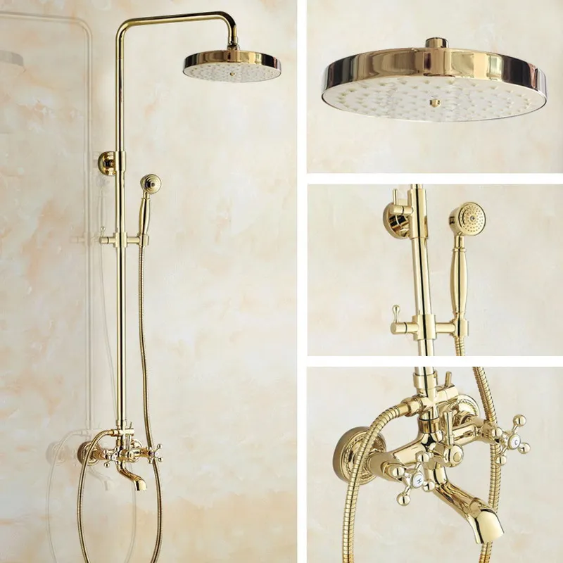 

Латунный настенный смеситель для ванной комнаты золотого цвета, 8 дюймов, Круглый дождевой Душ, набор, смеситель для ванны, ручной душ mgf345