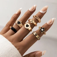 colorful dripping oil tai chi butterfly gold ring sets for women cute heart flowers fruit geoemtry wedding ring jewelry