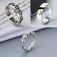 ladies adjustable cute smiley ring retro 3 piece set open ring unisex finger jewelry gift