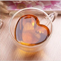creative double glass with couple cup coffee cup milk tea drink cup anti hot heart cup