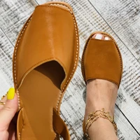 summer sandals women flats female casual peep toe shoes pu slip on elastic bands leisure solid sewing footwear plus size