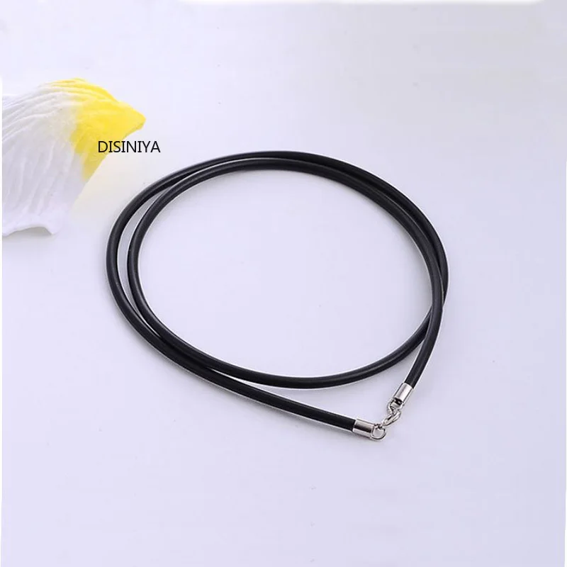 Черный кожаный шнурок из резины колье чокер стерлингового серебра 925 пробы с