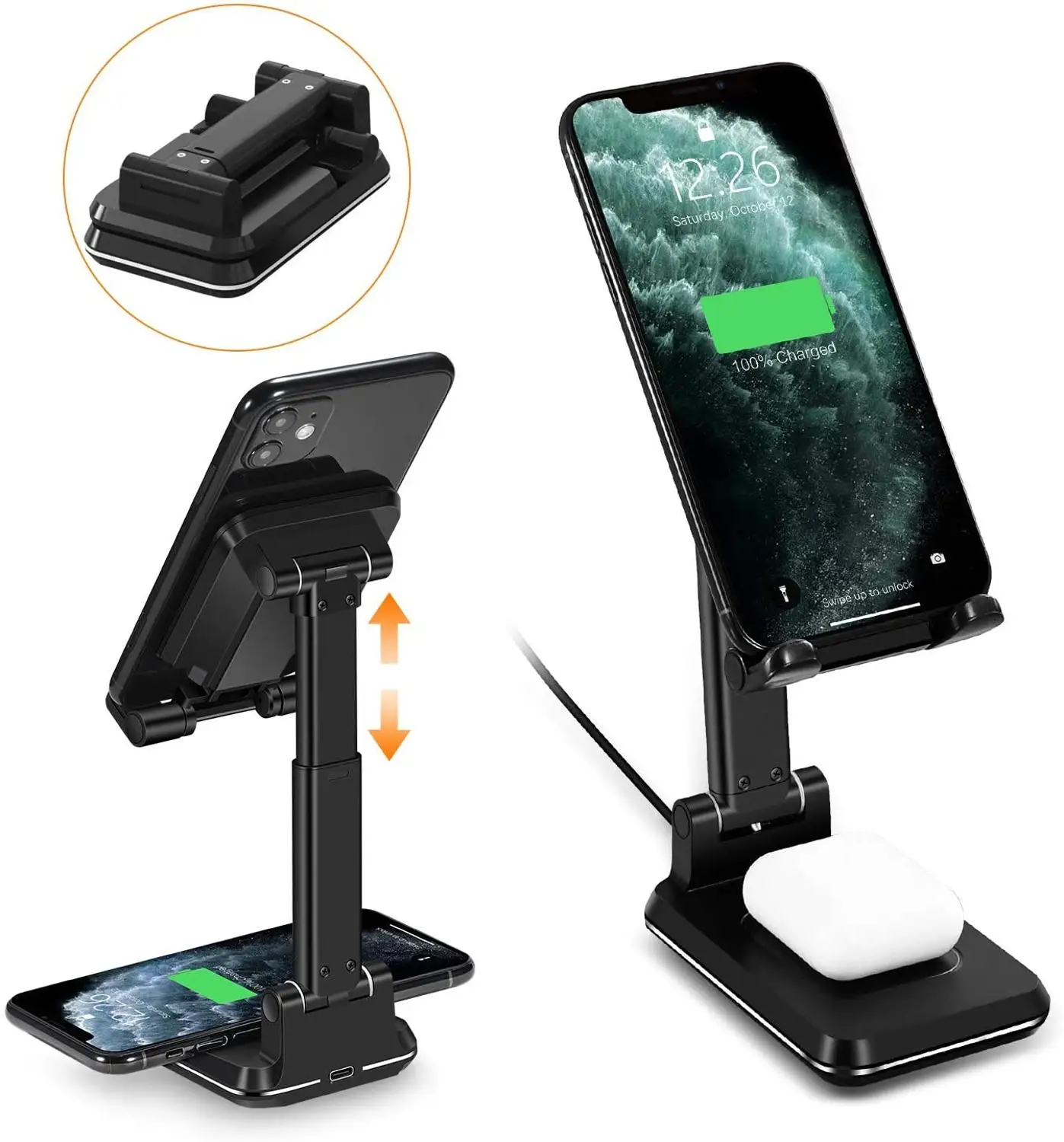 

2 в 1 Беспроводное зарядное устройство Подставка для сотового телефона, угол и высота регулируемая двойная 10 Вт Беспроводная зарядка Подста...