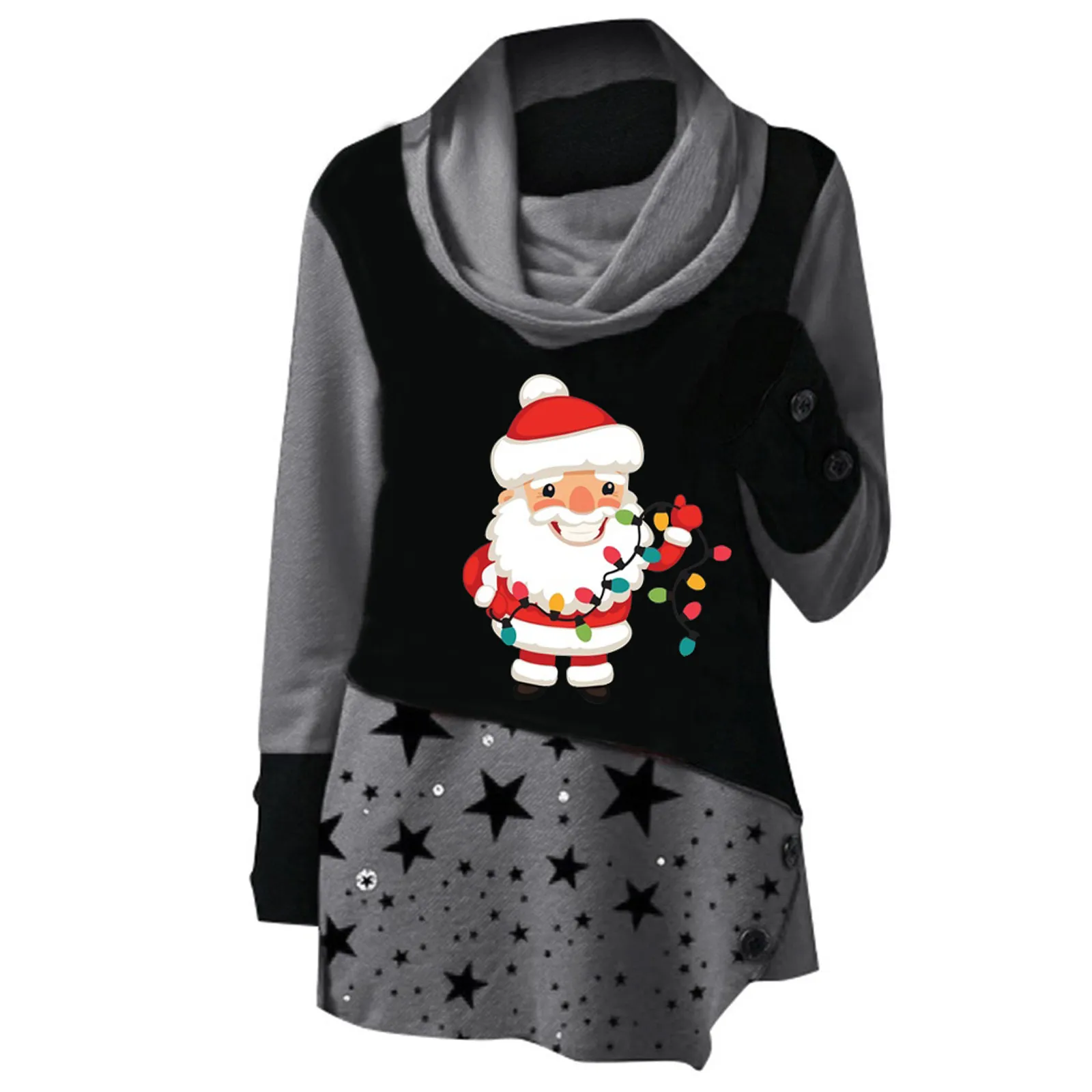 2021 Santa Claus Print Sweatshirt Fashion Women Christmas Print Stitching Piles Collar Long Sleeves Tops Clothing Bluza #dz