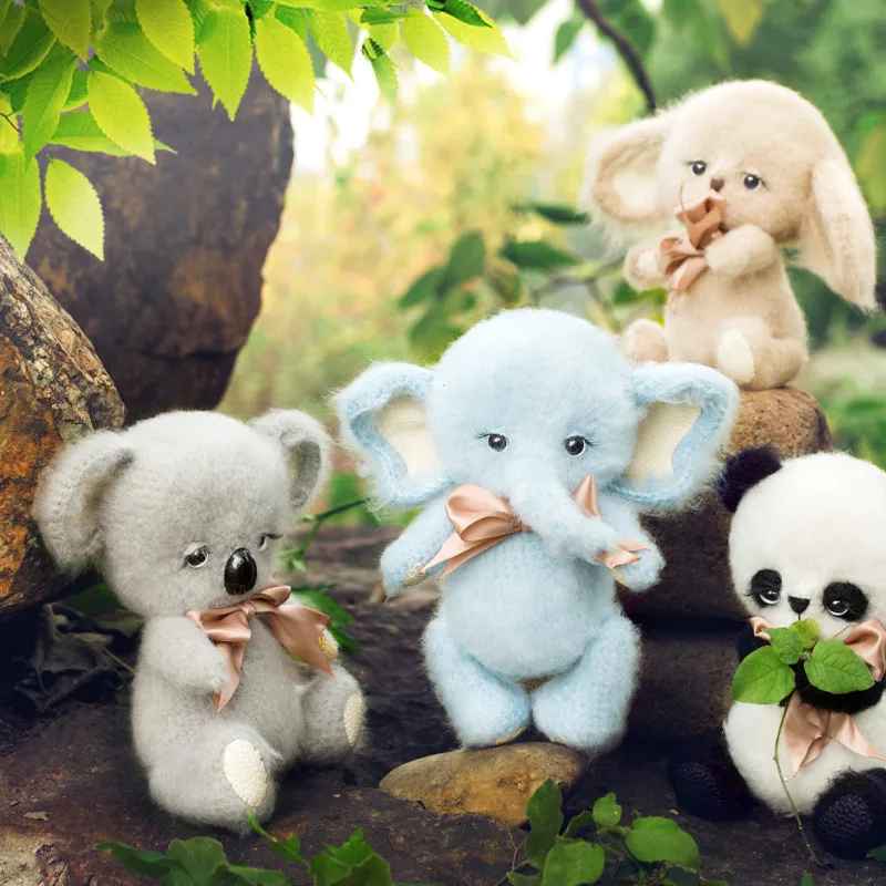 

Susan's Family Cute Panda Crochet Kit DIY Toys Bunny Koala Elephant Crochet Wool Doll Animal Stuffed Plush Toy Materials Package