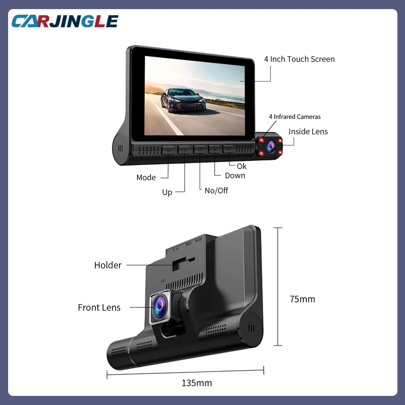 

HOT 3 Cameras Lens 4Inch Touch Screen Car Dvr With Rear View Camera Video Recorder FHD 1080P Night Vision