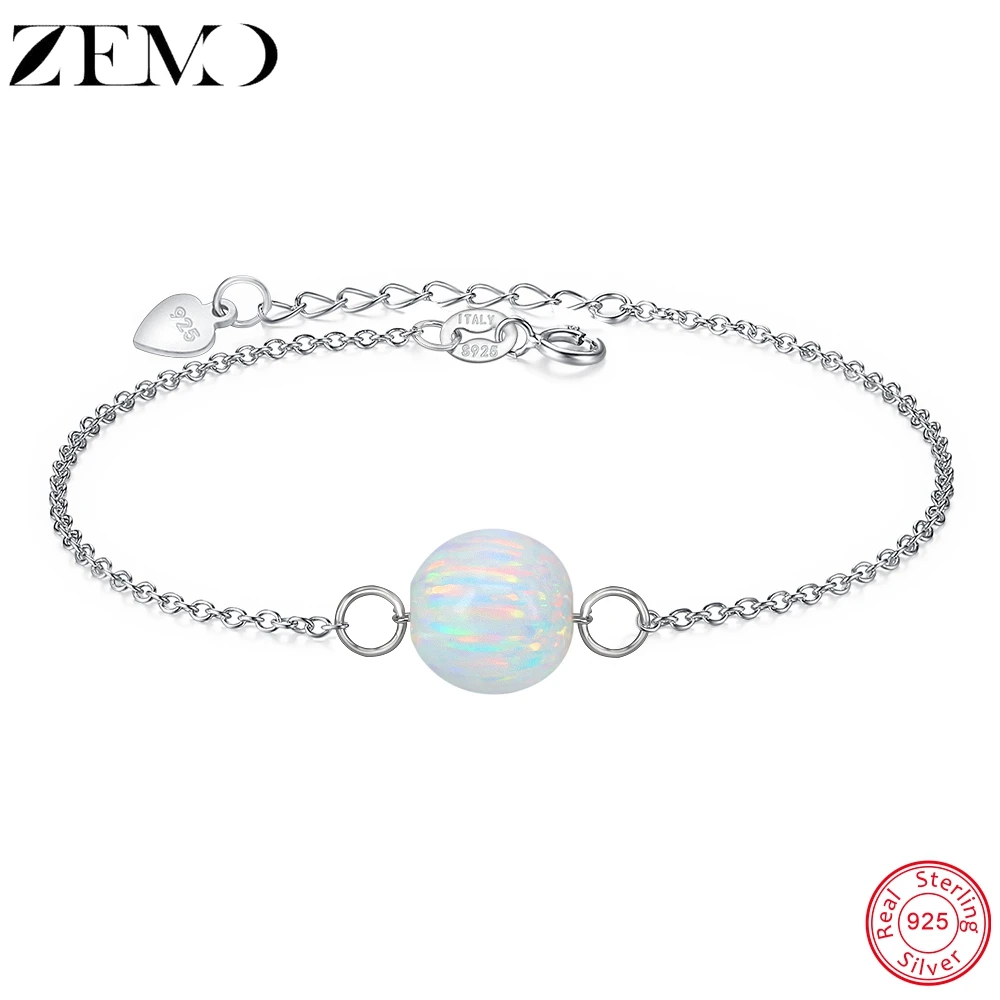 ZEMO Real 925 серебряный браслет с шариковым опалом очаровательные браслеты женские ювелирные изделия из натурального камня регулируемые женские аксессуары pulseras mujer - Окраска металла: Светло-желтый, золотистый цвет
