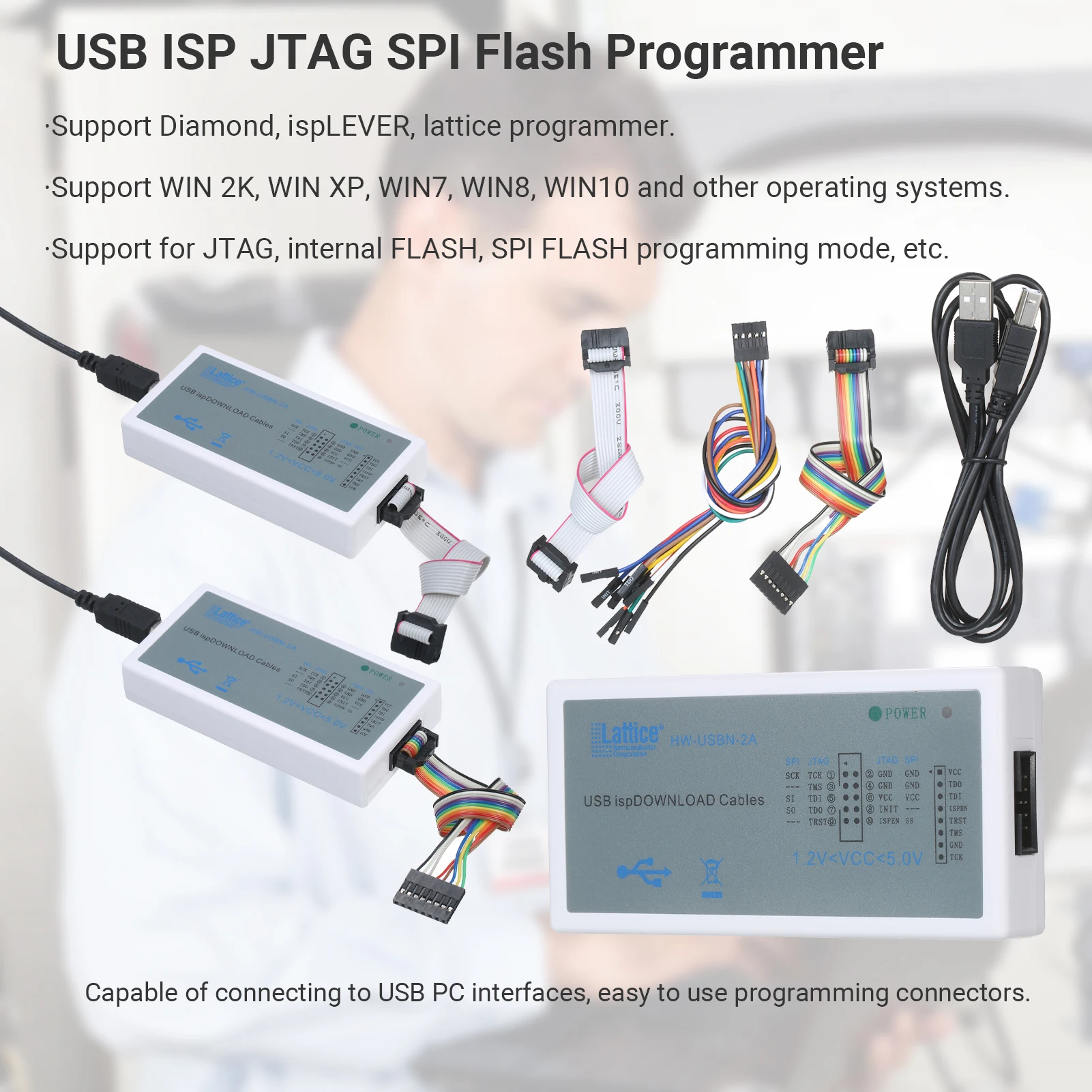 

USB Download Cable USB ISP Programmer JTAG SPI Flash USB Programming Cable Development Kit with 8-Pin/10-Pin Adapter for LATTICE