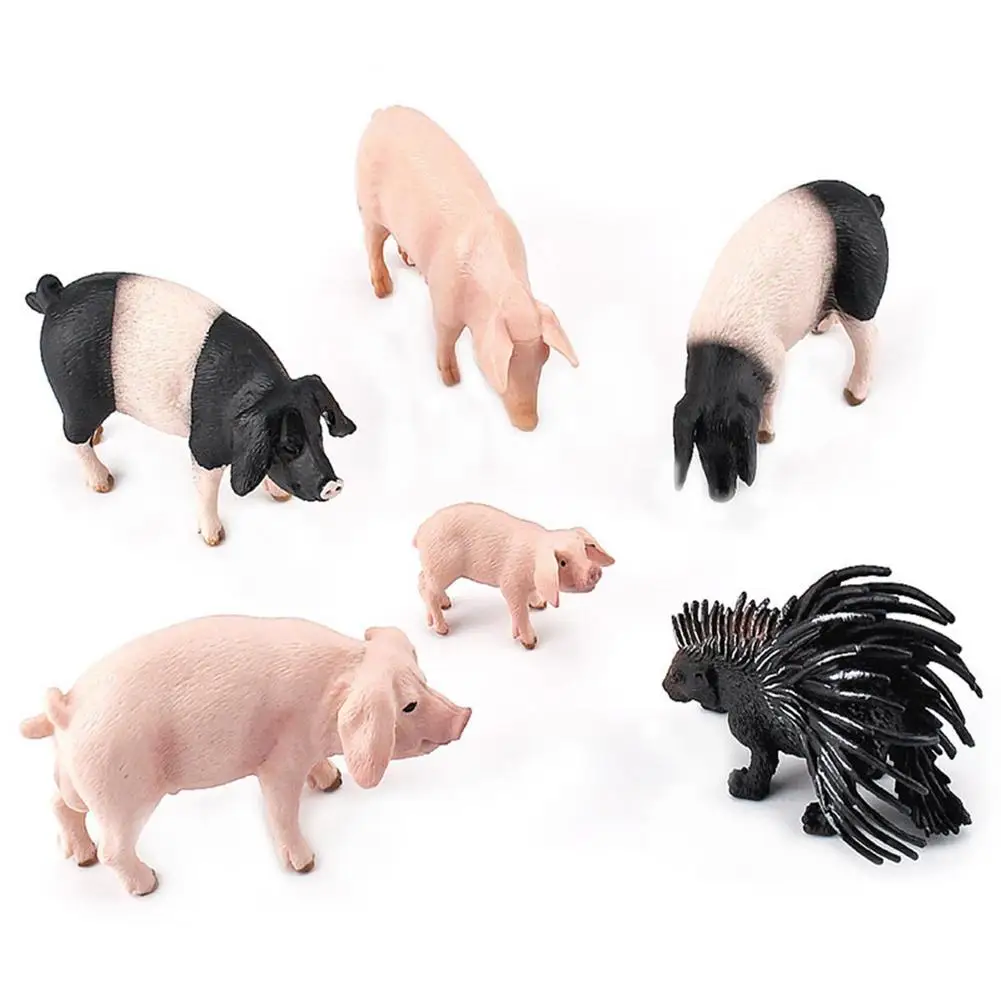 

6pcs Farm Simulation Animal Model Wild Boar Pig Action Toy Figures Plastic Craft Decoration Educational Best Christmas Gift
