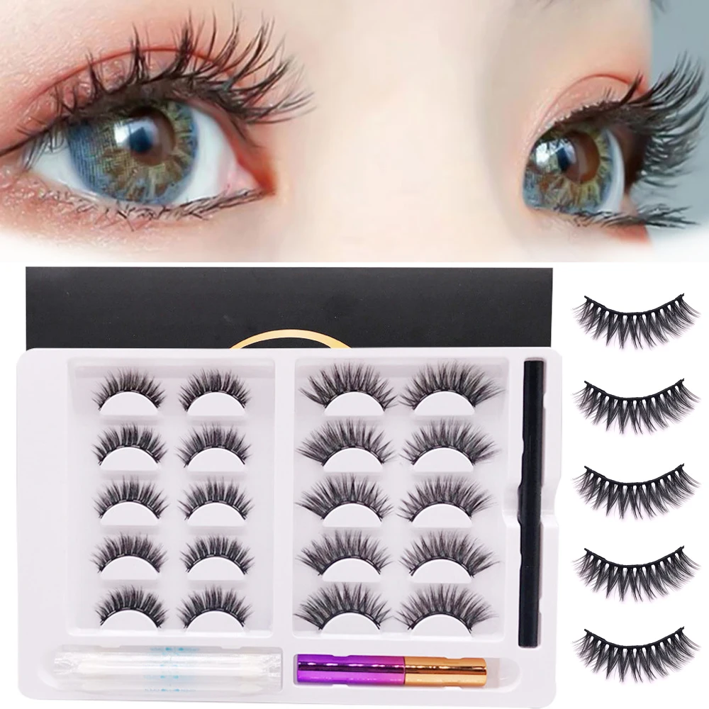 

10pairs Magnetic Eyelashes 3D Mink Eyelashes Makeup Magnetic Lashes Eyeliner Set Natural Magnet Eye False Lashes Short Faux Cils