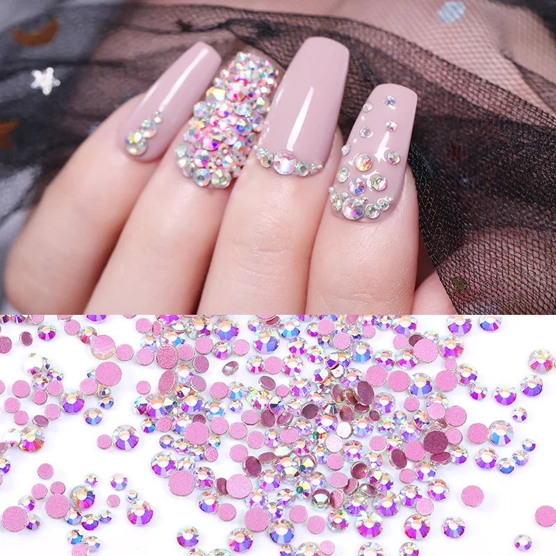 Розовые цветные стразы для дизайна ногтей AB Цветные Плоские Стразы 3D украшения