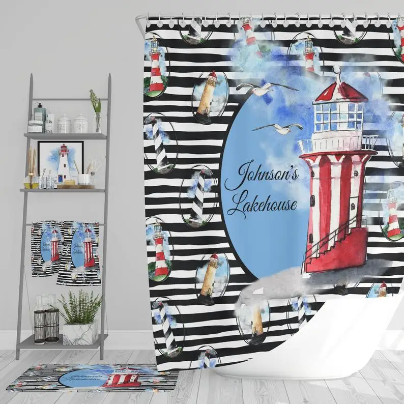 

Personalized Nautical Lighthouse Shower Curtain Bathroom Decor