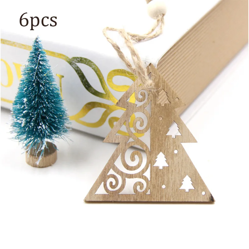 6pcs Trees 6 шт. полые снежинки животные рождественские деревянные висячие украшения для рождественской елки подвески вечерние украшения рождественские поделки - Окраска металла: 6pcs Trees