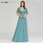 Платье Ever Pretty женское для выпускного вечера, элегантное ТРАПЕЦИЕВИДНОЕ ПЛАТЬЕ с двойным V-образным вырезом, блестками, оборками и рукавами, EP00727DB