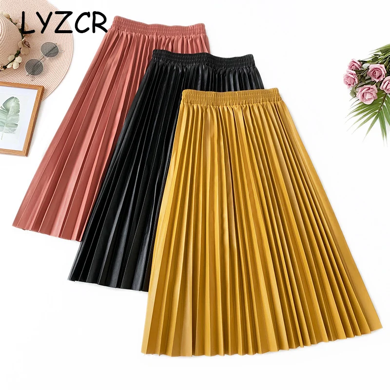 LYZCR Женская плиссированная юбка с высокой талией зима 2019 сатиновая средней длины