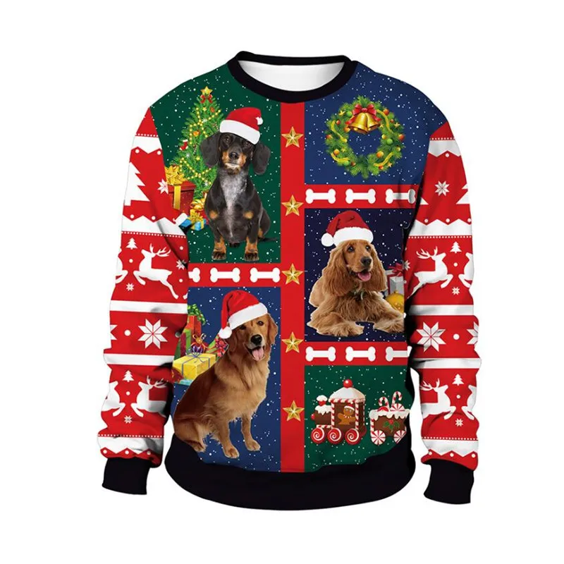 

Рождественский свитер с забавным 3D принтом собаки, праздничный пуловер с круглым вырезом и длинным рукавом, свитшот для мужчин и женщин, рож...