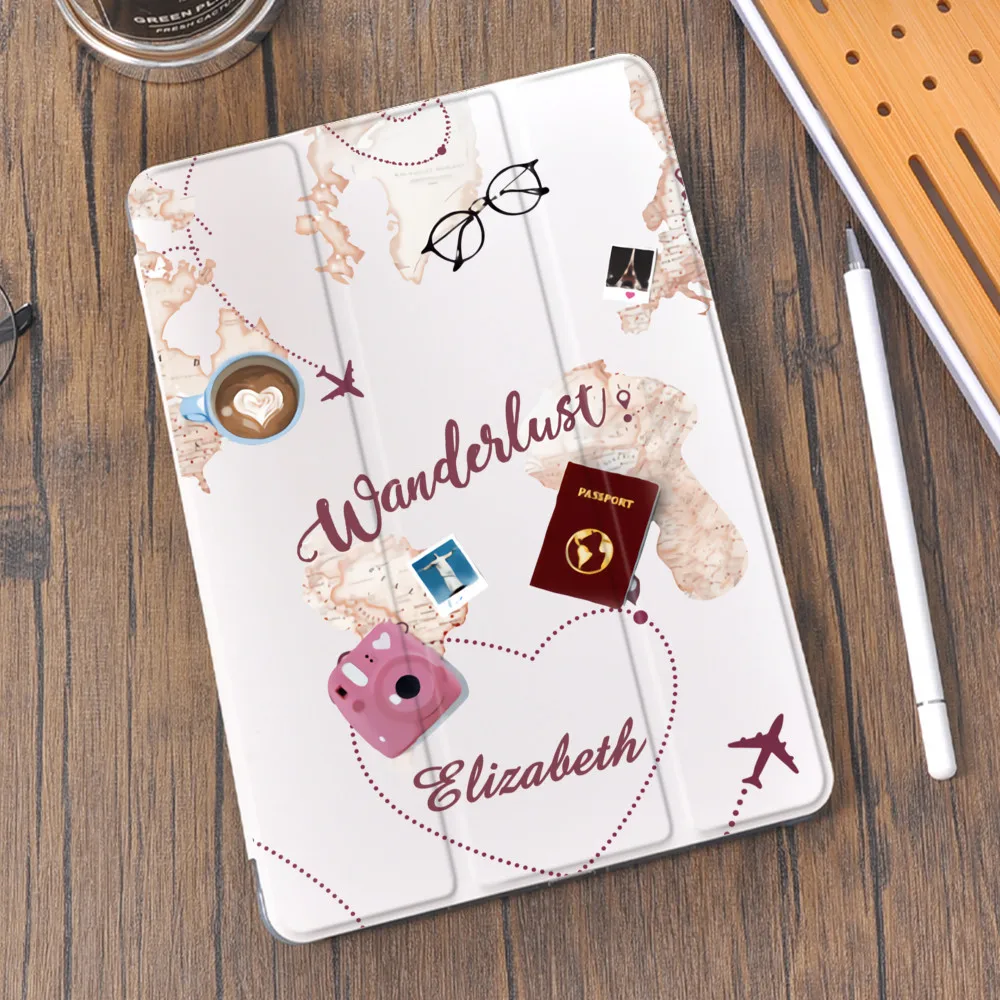 

DIY Travel Custom Name for iPad Case Air 4 With Pencil Holder 10.2 8th 7th Air 2 Funda 12.9 Pro 11 2020 Mini 5 Cover 10.5