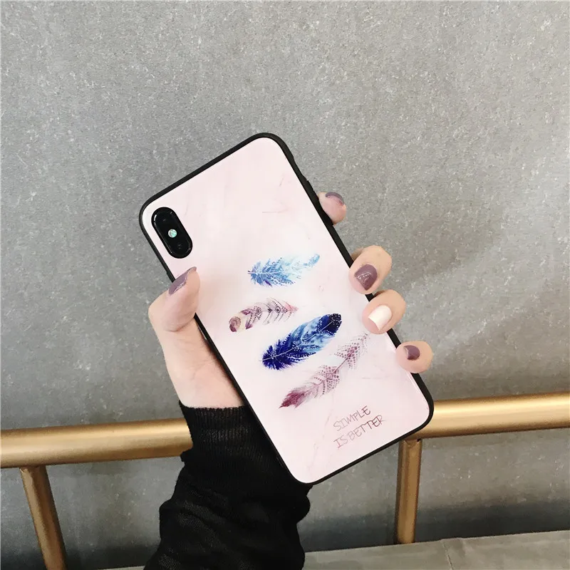 HYH iphone стеклянный чехол Роскошный узор перо антидетонационный плотный для Apple 6 7 8