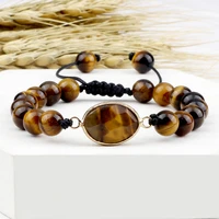 vintage men tiger eye stone bracelets charm string braided 68mm natural stone beaded bracelet wrap wrist healing energy bangles