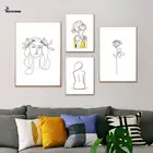 Абстрактная черная линия, фигурка плаката, сексуальная женская рука, цветок, линия, художественный принт на холсте, черная белая картина для декора гостиной