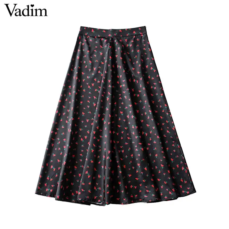Vadim Женская винтажная Цветочная юбка миди с принтом на молнии сзади
