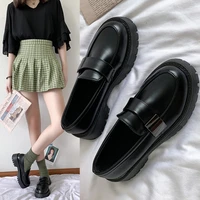 woman solid black pu leather loafers zapatos de mujer dropshipping 2020 casual women slip on flats round toe platform shoes35 40