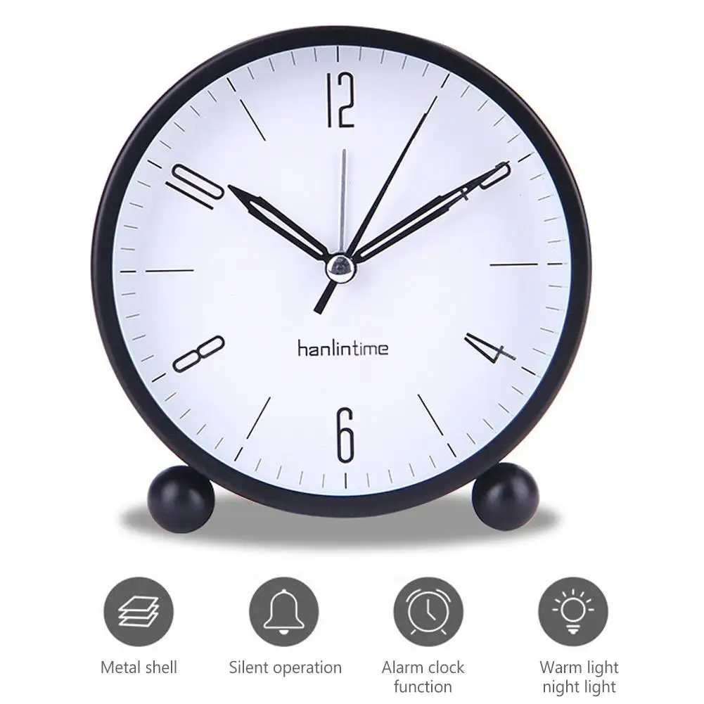 4inch Metal Round Alarm Clock Quiet Desktop Bedroom Battery Operated Timepiece | Дом и сад