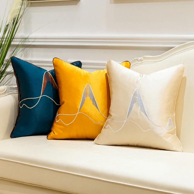 

Light Luxury Cushion Cover Abstract Embroidery Striped Bedside Pillowcase Blue Yellow Beige Sofa Bed Decorative Pillows Cover