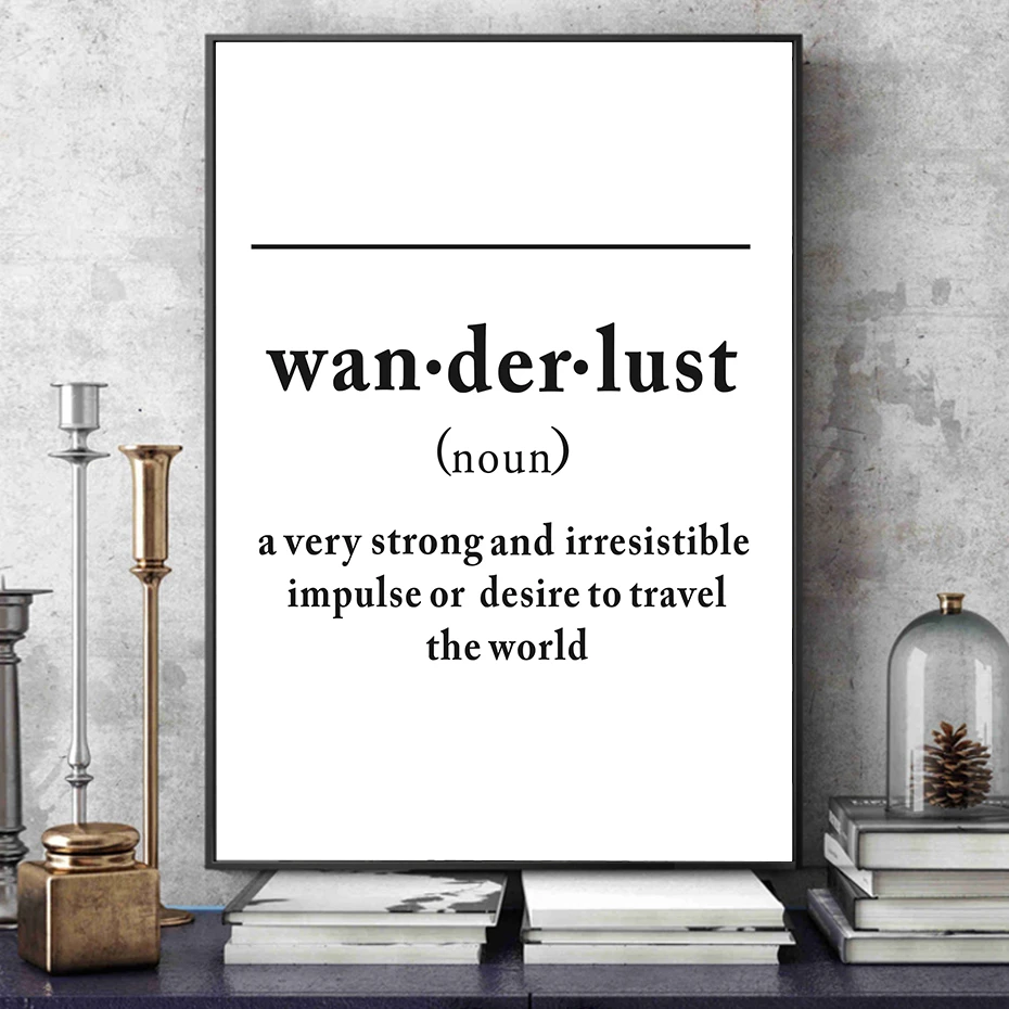 Черный и белый Wanderlust определение буквы холст живопись Скандинавия плакат печать стены Искусство картина для детской комнаты домашний декор
