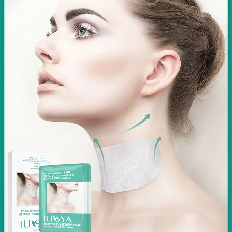 ILISYA Ectoin Anti-wrinkle Neck Mask Hydrating Collagen Neck Patch Anti-Wrinkle Anti-Aging Neck Pad Wrinkle Removal-5 PCS