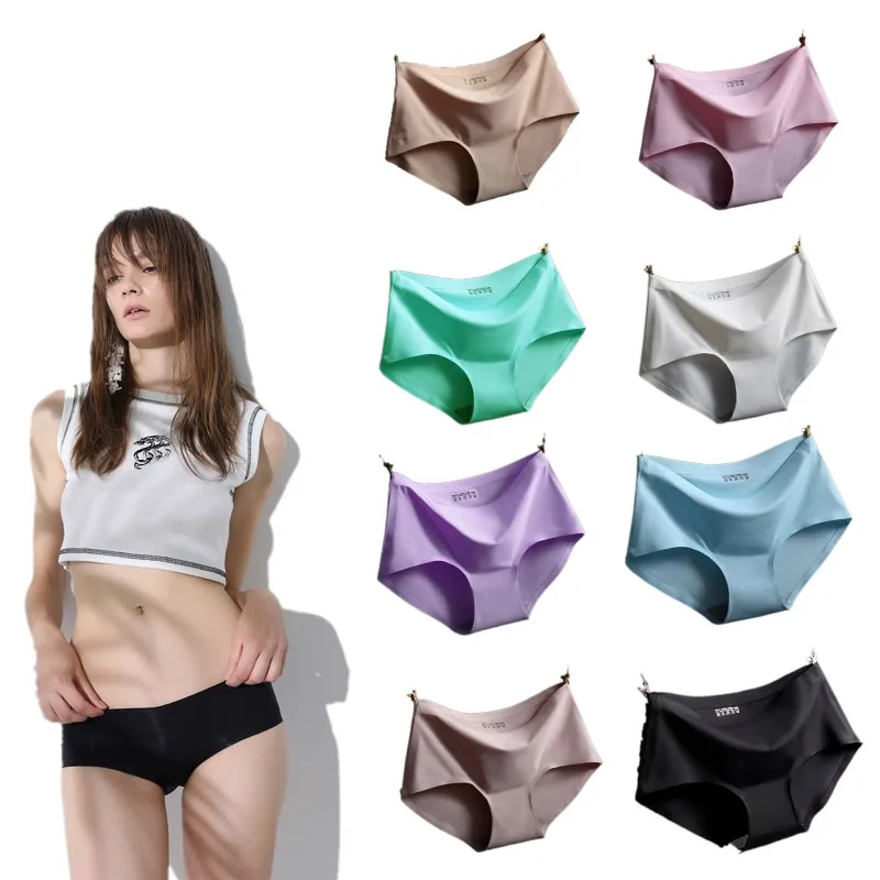 

High Quality Panty Breathable Ice Silk Seamless Women Sexy Mid Waist Panties Lingerie Briefs Underwear Soft Underpants