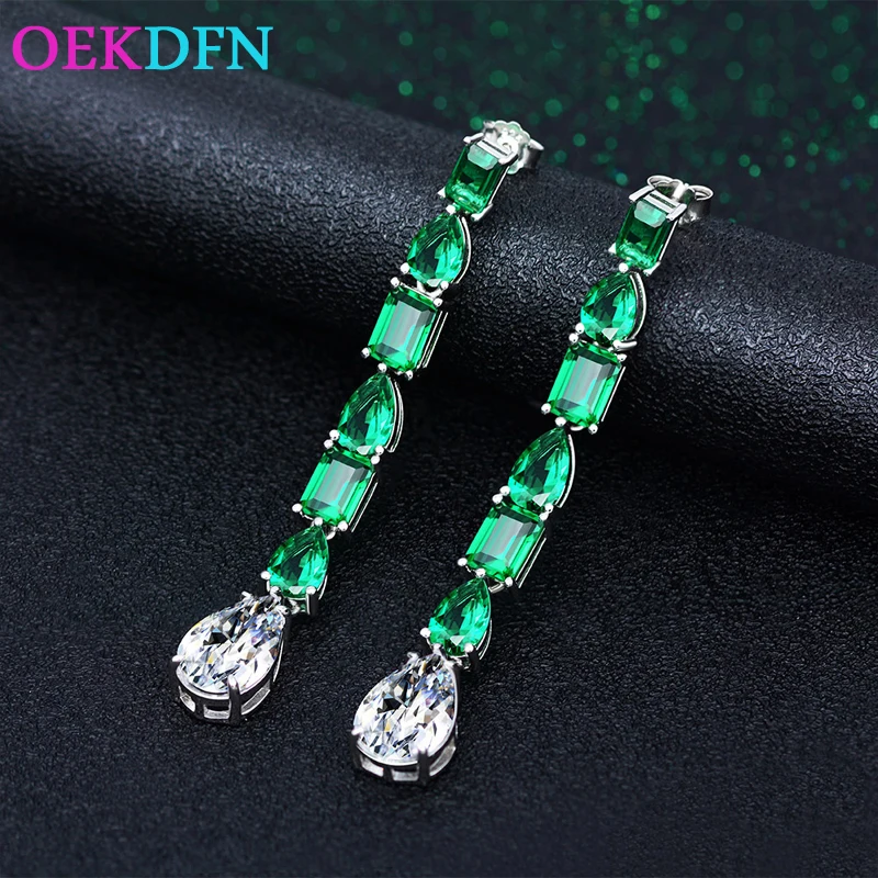 OEKDFN Luxury 100% 925 Висячие серьги из серебра 925 пробы для женщин винтажные изумрудные Капли серьги-подвески с драгоценными камнями Fine Jewelry