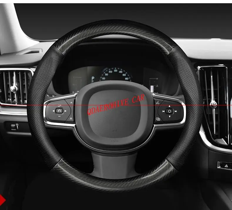 

QDAEROHIVE Genuine leather carbon fiber style car Steering Wheel Cover for VOLVO XC60 XC90 XC40 S60L S80L S90 V40 V60 V90