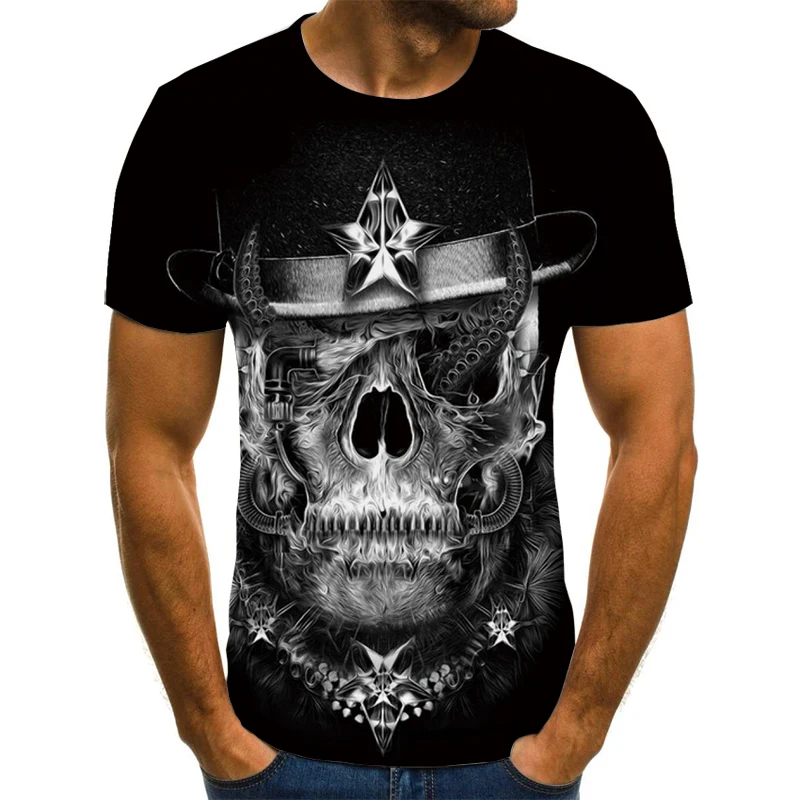 

2021 new 3D men's t-shirt horror skull t-shirt summer 3D printing flame knight skull t-shirt street style men's 3D printing
