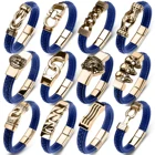 Мужской кожаный браслет в стиле панк, классические золотые браслеты-манжеты, 2020, Опциональные ювелирные подарки, 14 видов стилей