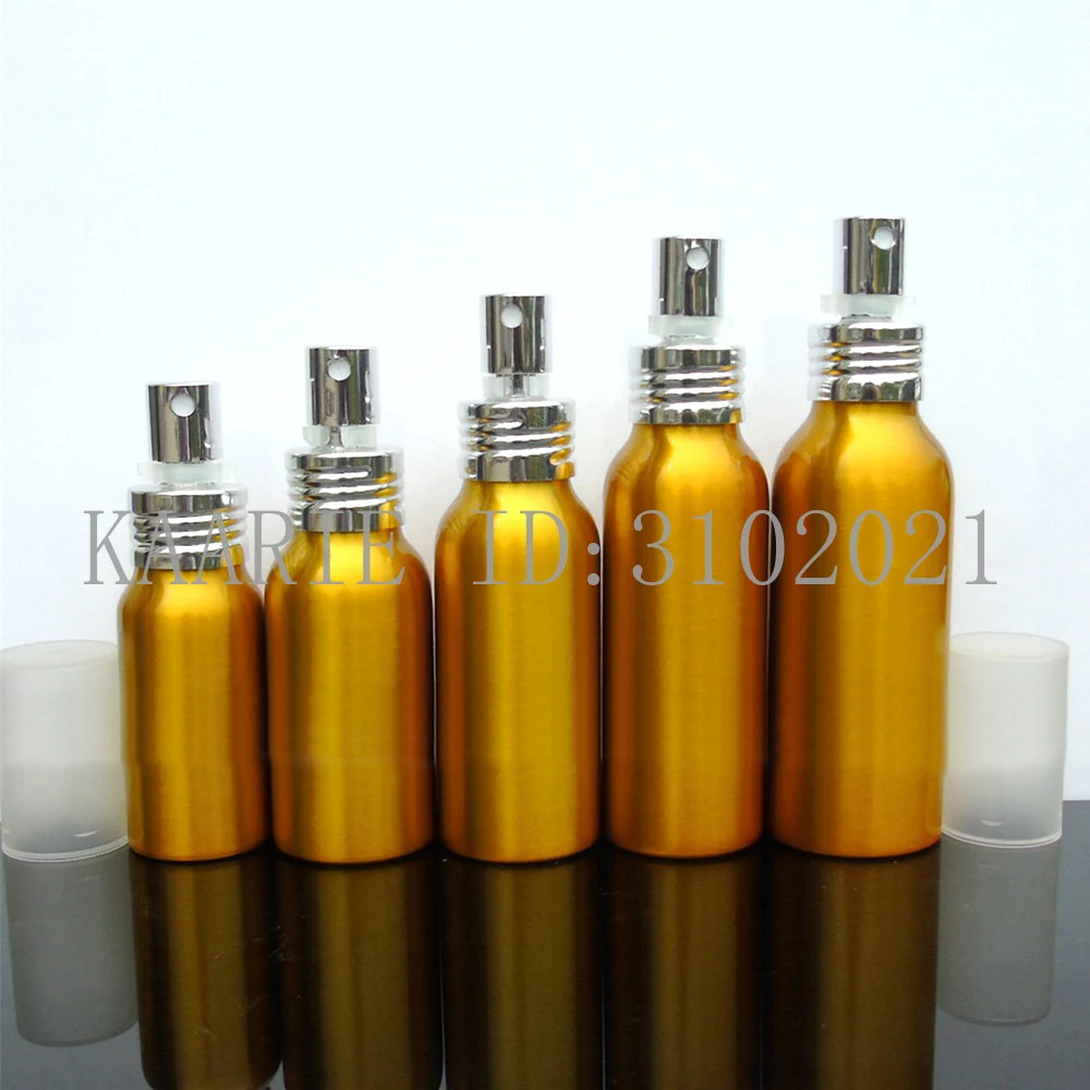 

10pcs 30/50/60/80/100ml Aluminum gold empty spray bottle Fine Mist Refill cosmetic spray jar Sample travel subpackage bottles