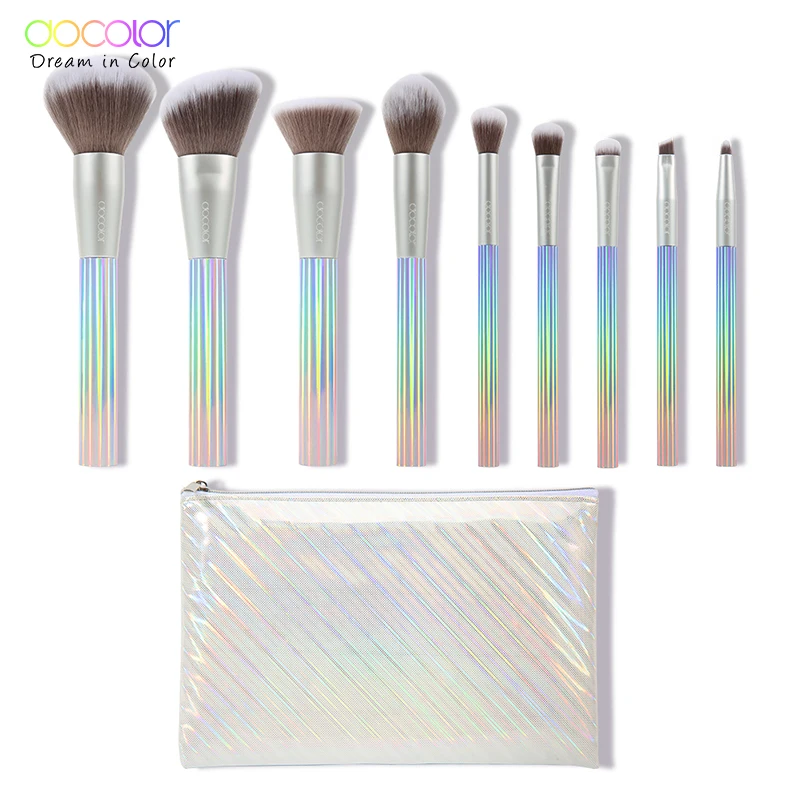 Brush and Bag Docolor, 9 шт., новинка, набор кистей для макияжа, Профессиональная Красота, Кисть для макияжа, синтетические волосы, основа, пудра, кисть для нанесения румян с сумкой - Handle Color: Brush and Bag