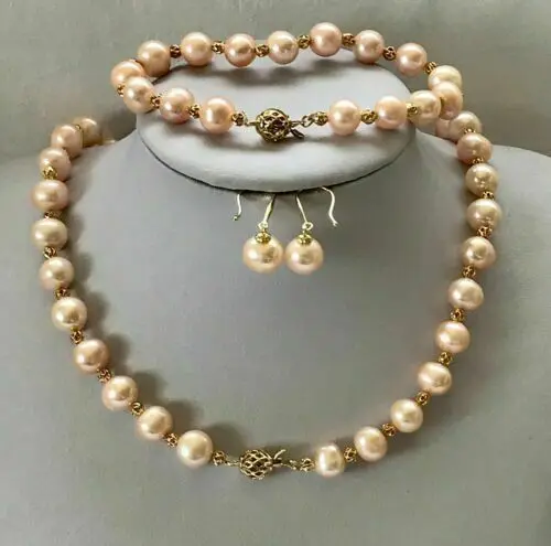 Потрясающее ожерелье из розового жемчуга 9-10 ММ ЮЖНОГО МОРЯ + браслет + серьги