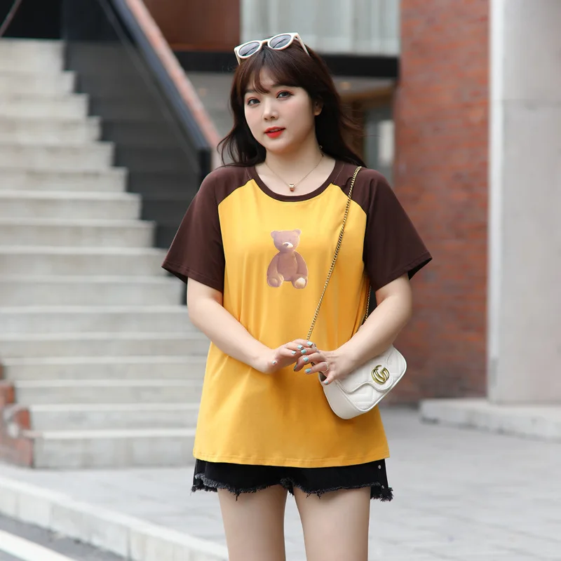 

Bear Print Short Sleeved T-shirt Female Summer Oversized Tops Loose O-neck Korean Casual Tees Women Shirts T2021