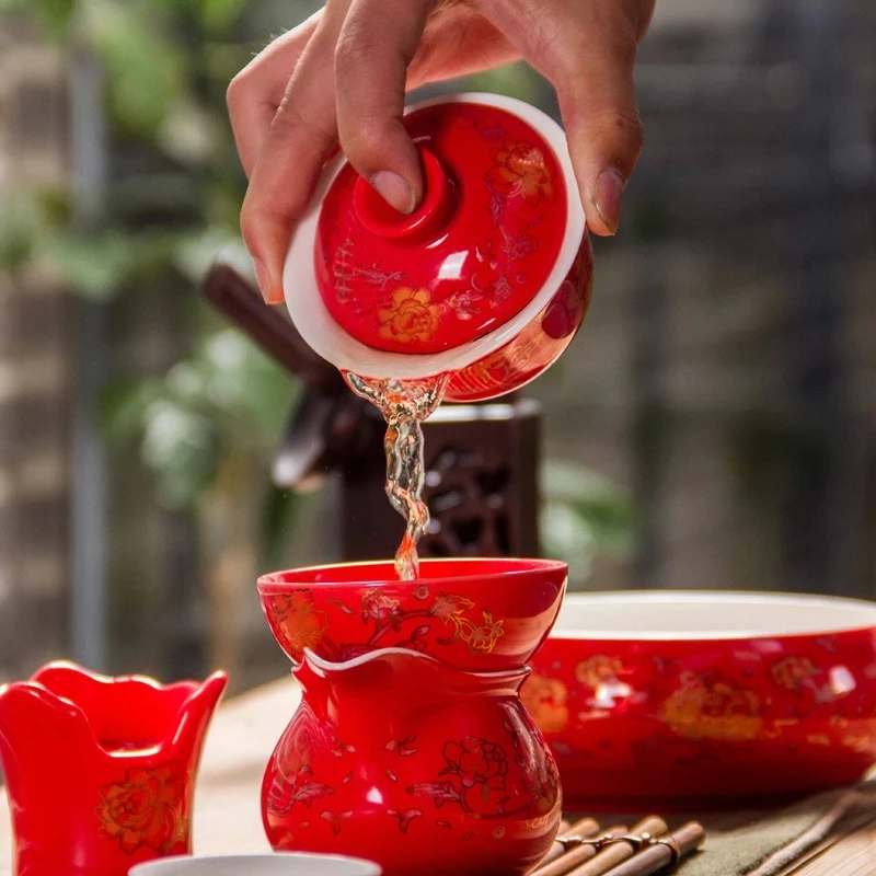 

High-grade Ceramic Red Dragon Gaiwan Tea Set Teaware,gai Wan Bowl Porcelain Cup Kung Fu Teacup Hand-painted Tea Bowl Tea Set