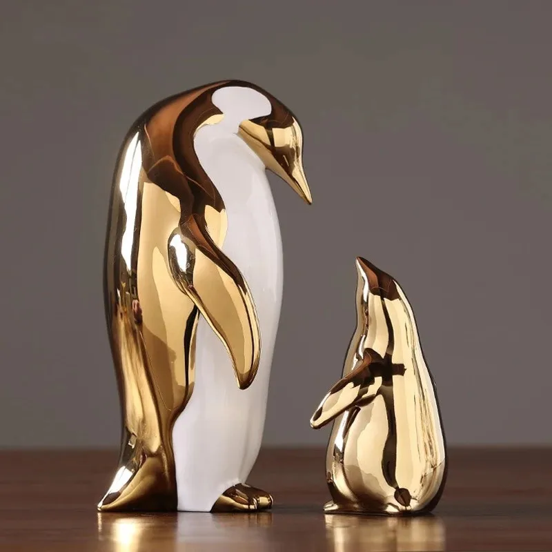 Скандинавская Золотая керамическая статуэтка пингвина креативное украшение для