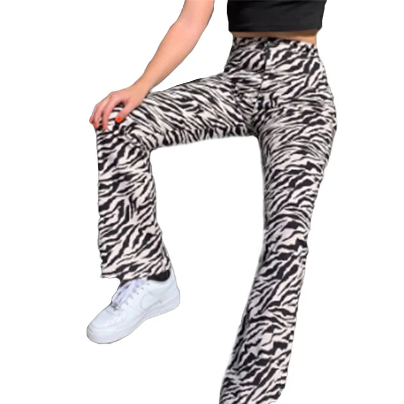 Женские модные брюки с принтом зебры новые эластичные длинные высокой талией