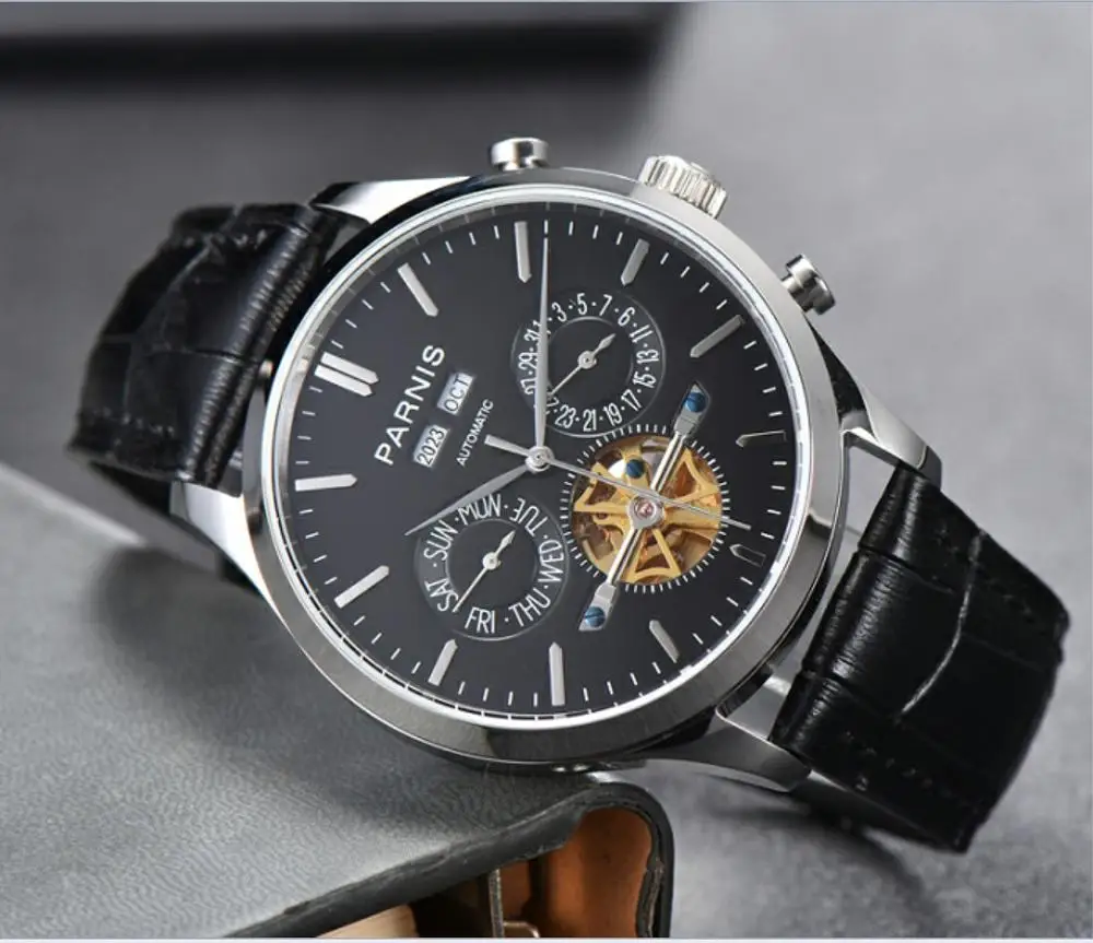 

43 mm PARNIS 21 jewels Automatic Self-Wind movement men's watch Automatic date and week Mechanical watches wholesale GR122-20