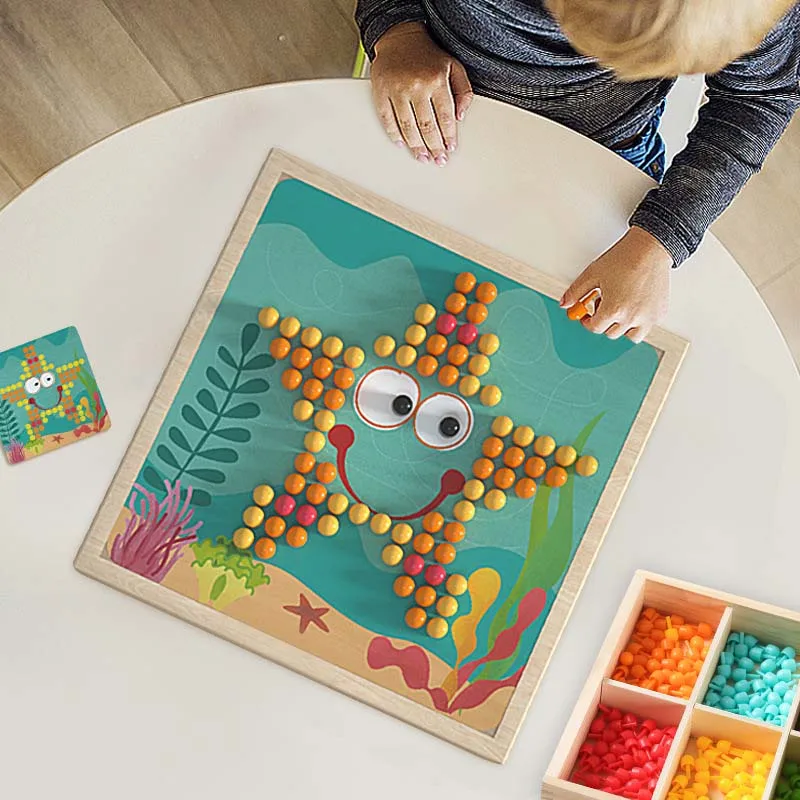 240pcs 3D Mushroom Nail Intelligent Puzzle Games With Wood Storage Box Mosaic Peg Board Jigsaw Puzzle Kids DIY Educational Toys