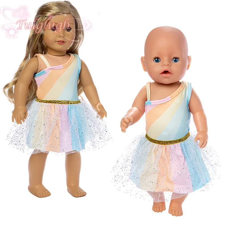 

New Rainbow Shoulder Skirt Suit Wear Fit 43cm Baby New Born Doll,American Girl 18inch Doll Clothes Accessories
