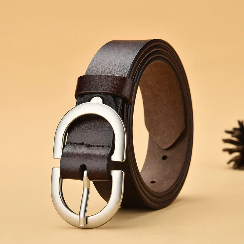 

women's belt women belt female fashion latest needle-free metal round buckle belt jeans wild luxury the Genuine quality