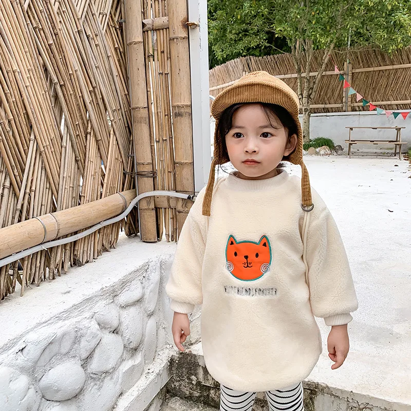 Зимняя длинная флисовая стеганая теплая одежда для маленьких девочек с вышитым