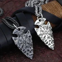 2021 new helm of awe and viking vegvisir iron color viking spear pendant necklace with stainless steel chain as men gift