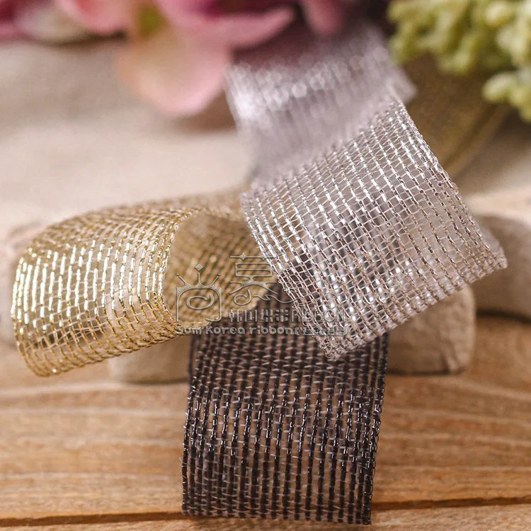 

100yards 25mm gold silver hollow out mesh ribbon for garment hat shoe accessories bouquet flower packing package bow