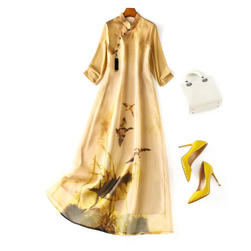 

Eureka silk Organza Dress 2020 summer printed silk dress 81050